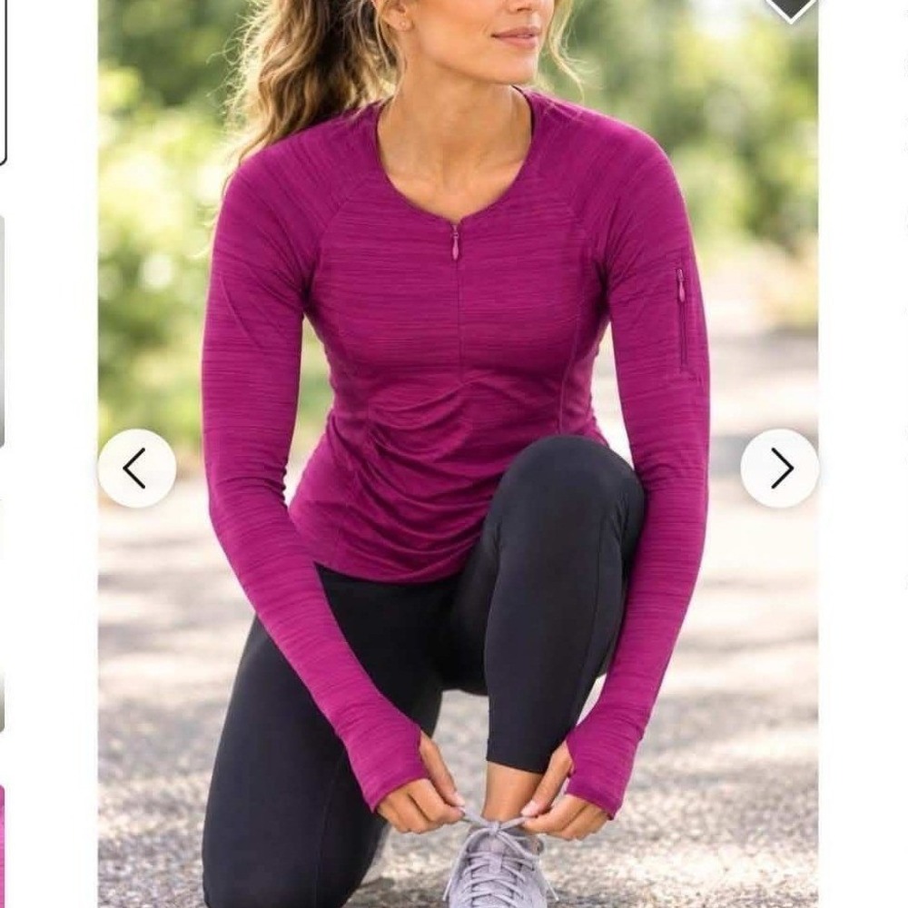 Athleta Medium Purple Ruched Long Sleeve XS Running Top Zip Pockets